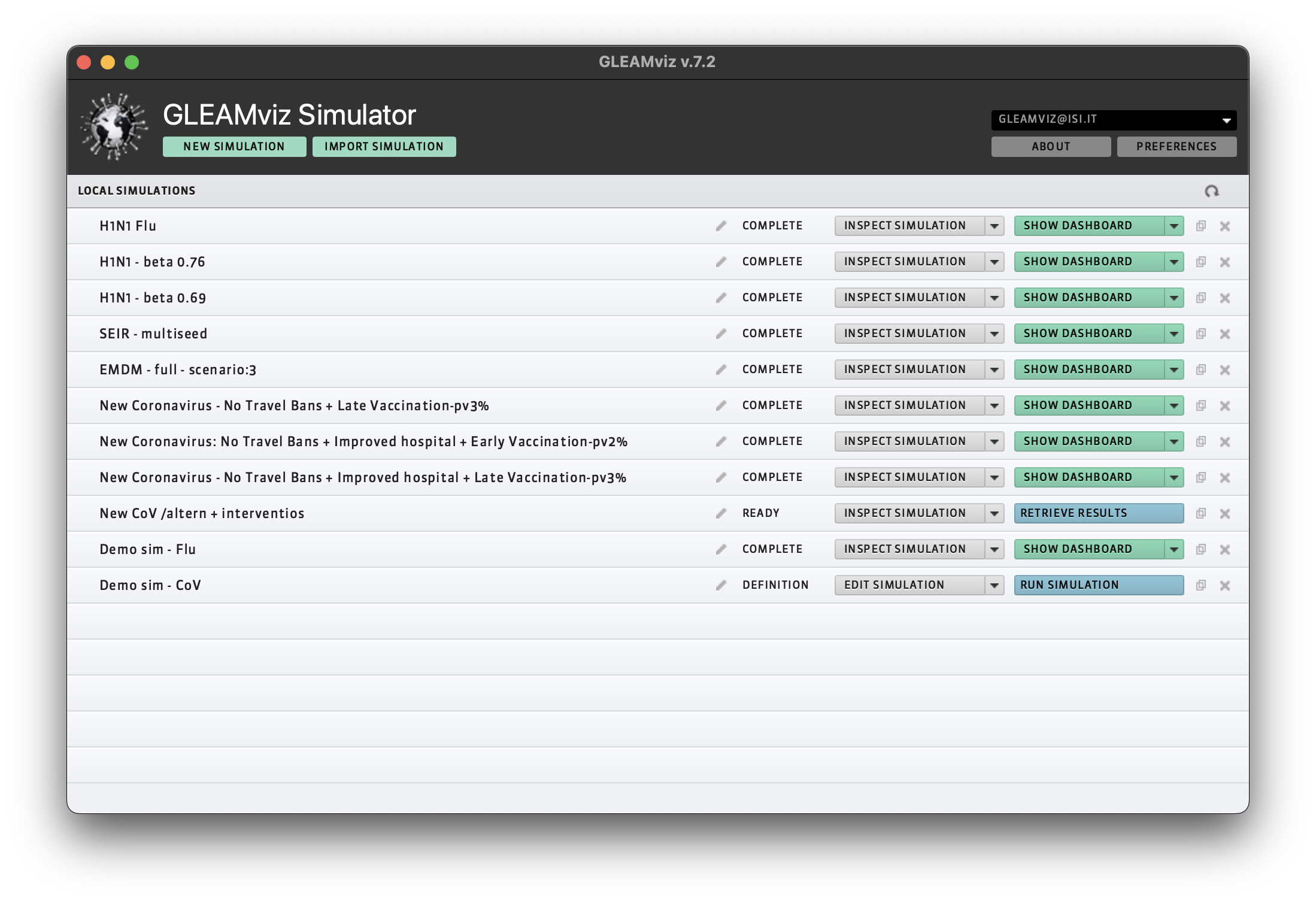 Simulation manager window.